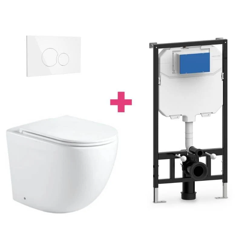 Ensemble WC suspendu GENOVA en céramique avec réservoir et bouton de chasse d'eau