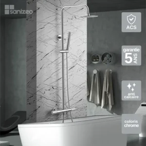 Haute Qualité Professionnelle Colonne de Douche et Baignoire anti-calcaire Thermostatique Chromé IMEX Sanizéo LINE BTD038-B