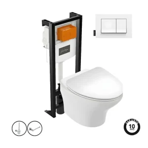 Pack WC suspendu sans bride mini JACOB DELAFON Nouvelle vague+ bâti-support + plaque Blanc brillant + accessoires