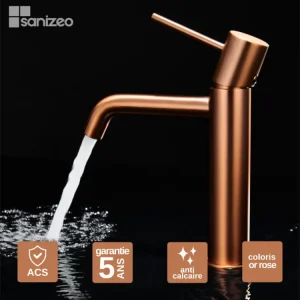 Robinet Mitigeur de Lavabo anti-calcaire Bec Bas Or Rose Cuivré IMEX MONZA BDM039-1ORC