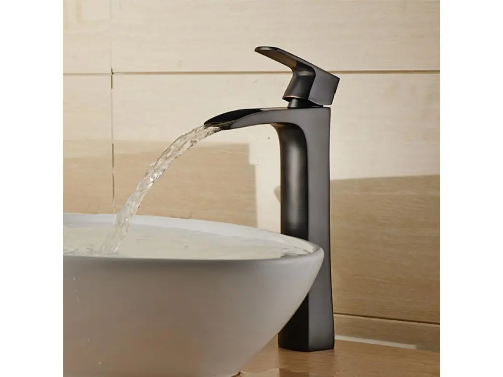 Robinet de salle de bains Mitigeur lavabo de haut Bronzé huile Noir cascade robinet d'évier