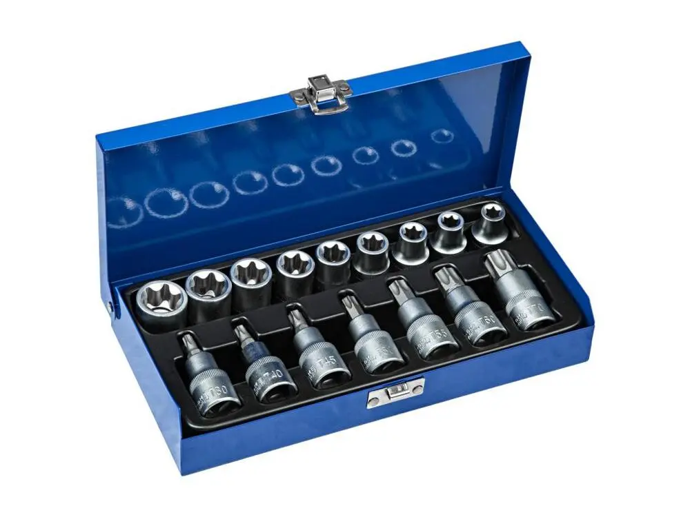 Coffret à Outils 16 Douilles ½“ Torx Acier Chromé Vanadium 16 pièces, 1/4 und 1/2 pouce