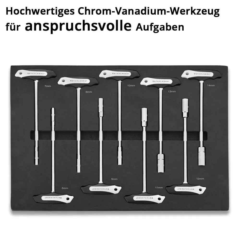 Ensemble de clés de socket en t-handle en 9 parties avec insert en mousse pour voiture d'atelier | Outil de haute qualité...
