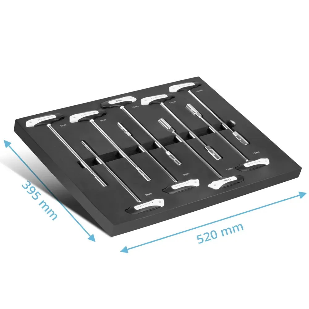 Ensemble de clés de socket en t-handle en 9 parties avec insert en mousse pour voiture d'atelier | Outil de haute qualité...