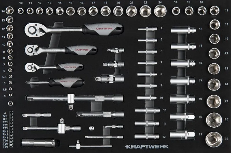 Plateau de clé à douille Kraftwerk 1/4"+3/8"+1/2" 86 pièces 105.102.011 prendre à bas prix