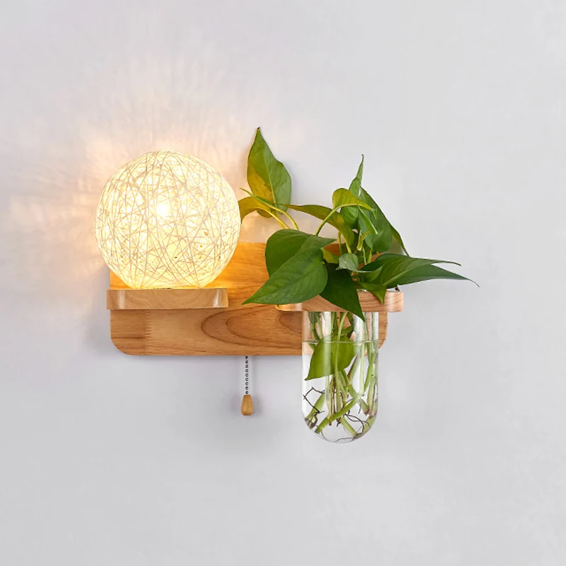 Support de tube néon Applique de chevet en forme de sphère, luminaire mural tendance en rotin à 1 lumière avec chaîne de t...