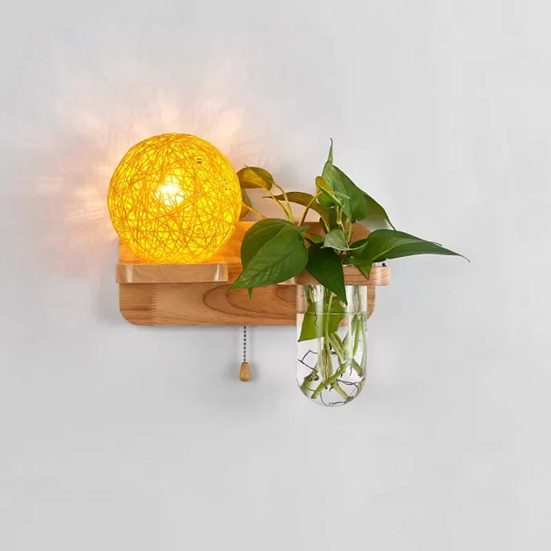 Support de tube néon Applique de chevet en forme de sphère, luminaire mural tendance en rotin à 1 lumière avec chaîne de t...
