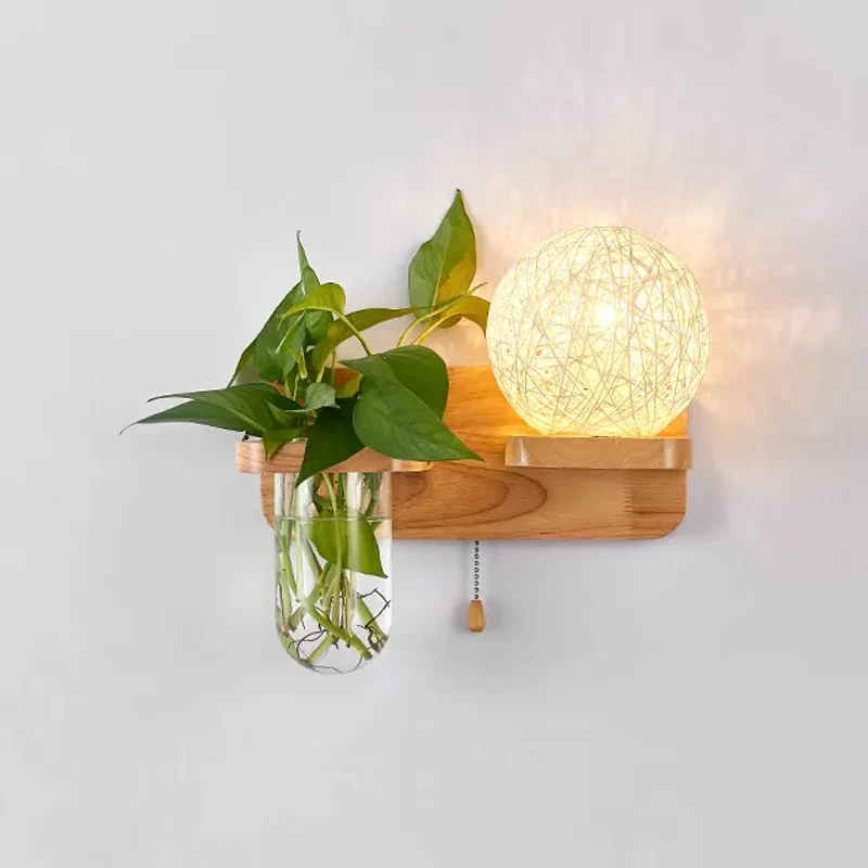 Support de tube néon Applique de chevet en forme de sphère, luminaire mural tendance en rotin à 1 lumière avec chaîne de t...