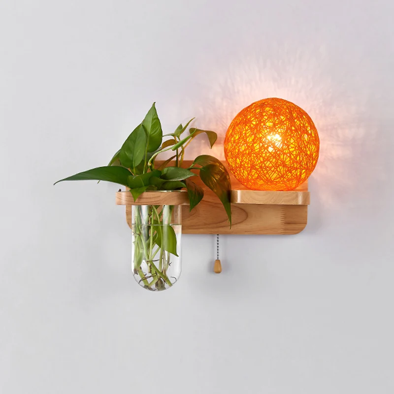 Support de tube néon Applique de chevet en forme de sphère, luminaire mural tendance en rotin à 1 lumière avec chaîne de t...