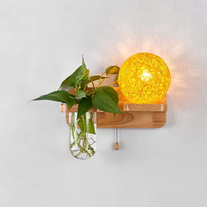 Support de tube néon Applique de chevet en forme de sphère, luminaire mural tendance en rotin à 1 lumière avec chaîne de t...