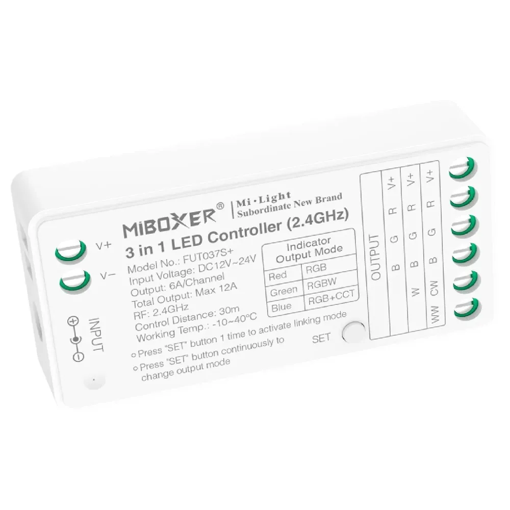 Variateur LED RGB/RGBW/RGB+CCT 3-en-1 MiBoxer FUT037S+ 12/24V CC Tension : 12V