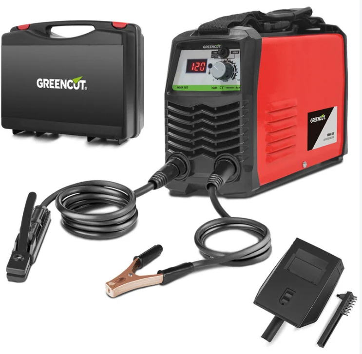 Soudeuse DC inverter, puissance 25A-180A, tension 230V, technologie IGBT, kit électrode 1.0mm-2.5mm - Greencut MMA180 avec...