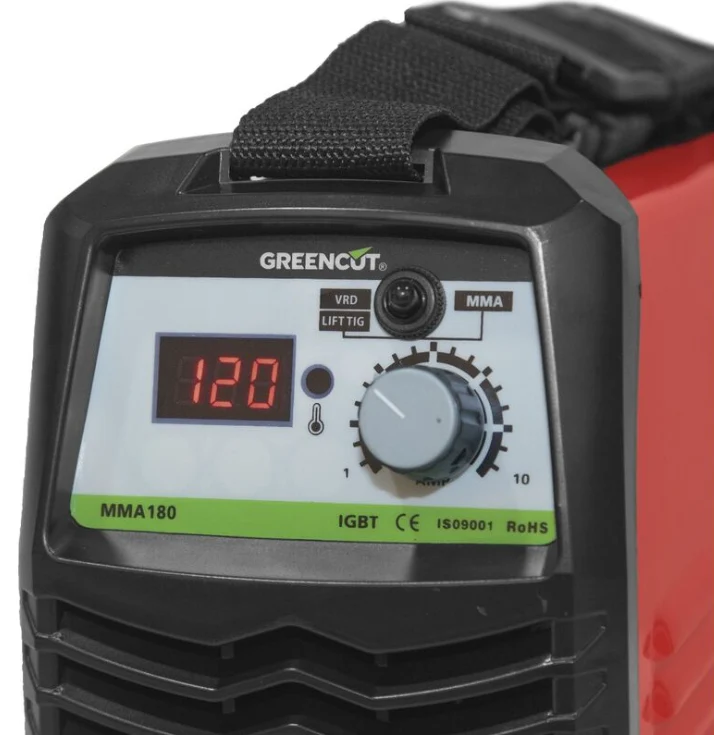 Soudeuse DC inverter, puissance 25A-180A, tension 230V, technologie IGBT, kit électrode 1.0mm-2.5mm - Greencut MMA180 avec...