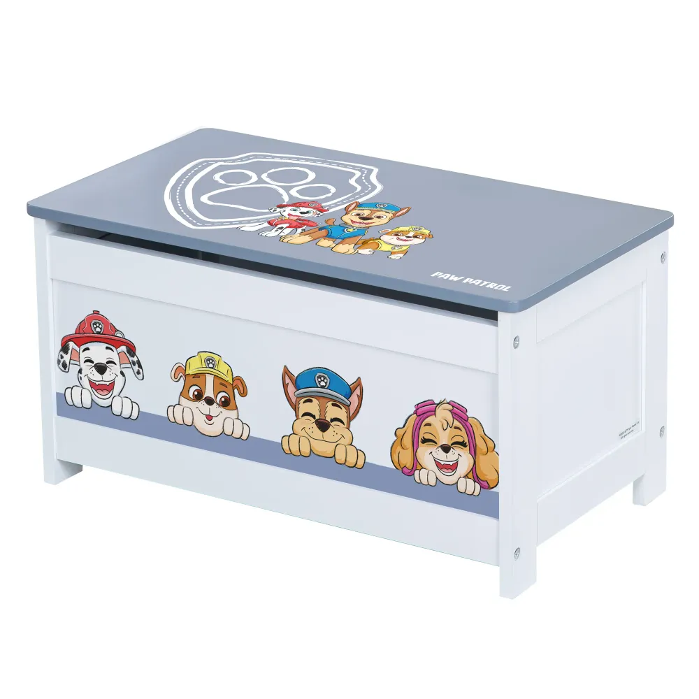Trousse de Soins Spielzeugtruhe 'Paw Patrol' aus Holz - Klappbare Sitzfläche - Weiß / Blau