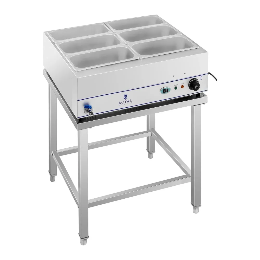 Cartouche Bain Marie 2 000 watts 6 bacs GN 1/3 avec table et robinet de vidange acier inoxydable 14_0000558