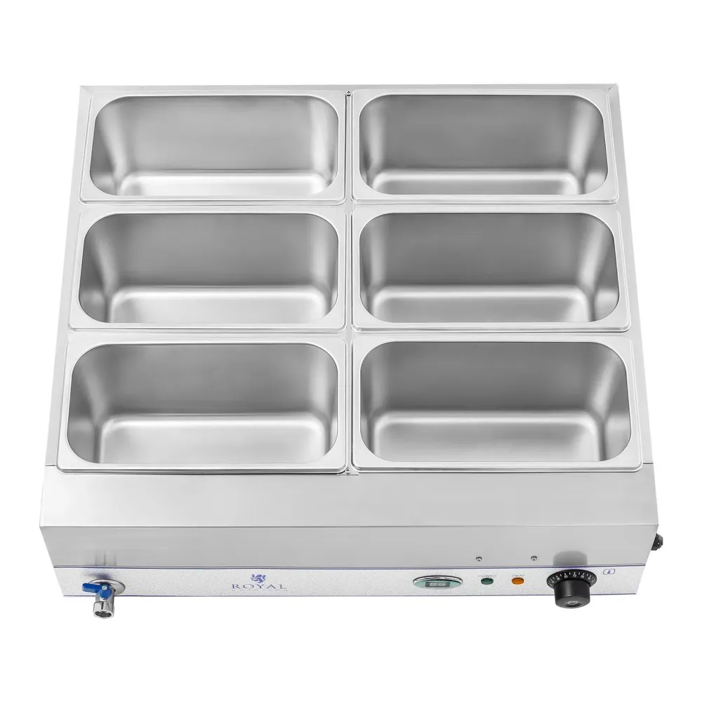 Rondelle Bain Marie 2 000 watts 6 bacs GN 1/3 avec table et robinet de vidange acier inoxydable 14_0000558