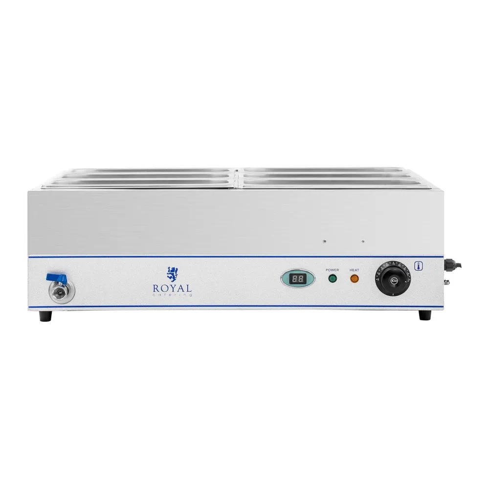 Rondelle Bain Marie 2 000 watts 6 bacs GN 1/3 avec table et robinet de vidange acier inoxydable 14_0000558