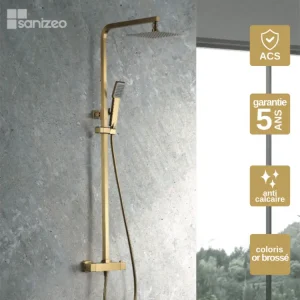 Robinet thermostatique Colonne de Douche Thermostatique Anti-Calcaire Or Brossé IMEX Sanizéo VIGO BTV013/OC