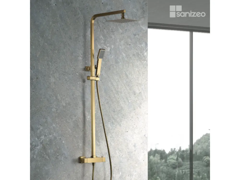 Robinet thermostatique Colonne de Douche Thermostatique Anti-Calcaire Or Brossé IMEX Sanizéo VIGO BTV013/OC
