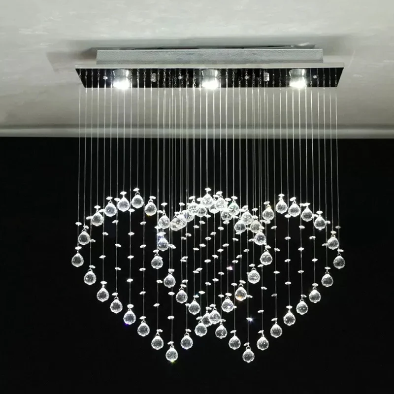 Plafonnier moderne en forme de cœur, 3/5/6 têtes, luminaire de plafond en cristal cristallin en acier inoxydable