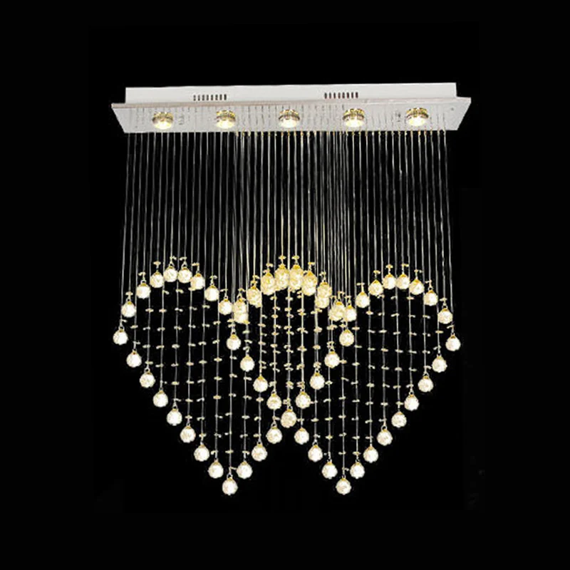 Plafonnier moderne en forme de cœur, 3/5/6 têtes, luminaire de plafond en cristal cristallin en acier inoxydable