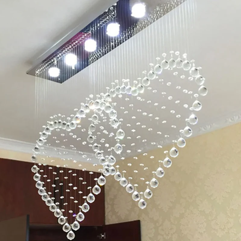 Plafonnier moderne en forme de cœur, 3/5/6 têtes, luminaire de plafond en cristal cristallin en acier inoxydable