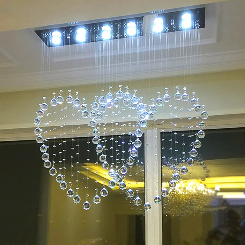 Plafonnier moderne en forme de cœur, 3/5/6 têtes, luminaire de plafond en cristal cristallin en acier inoxydable