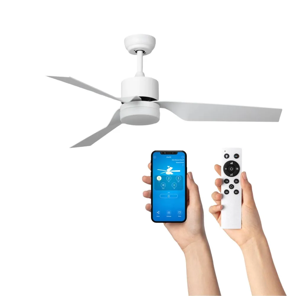 Ventilateur de plafond blanc silencieux avec moteur répandu continu 132cm Easy Install