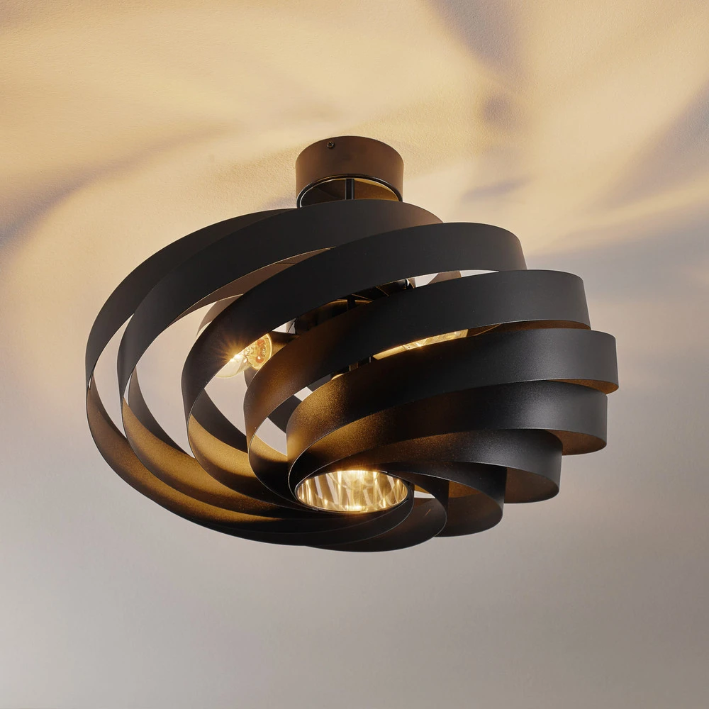 Plafonnier Vento, noir, Ø 60 cm, métal, E27 Diamètre 132 cm