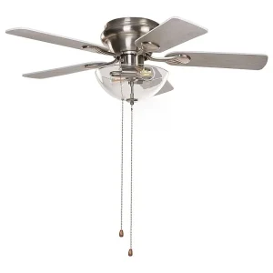 Ventilateur-plafonnier à faible encombrement Ventilateur de plafond avec lumière argenté et bois évident SIRAMA