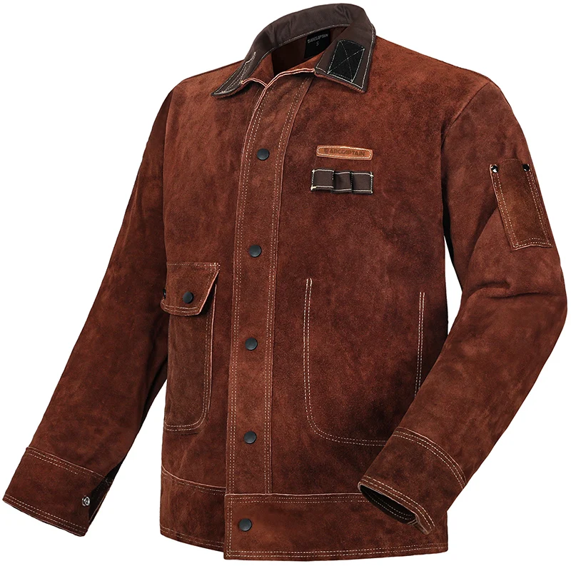 Arccaptain Heavy Duty Cowhide Welding Jacket Brown En cuir Coat