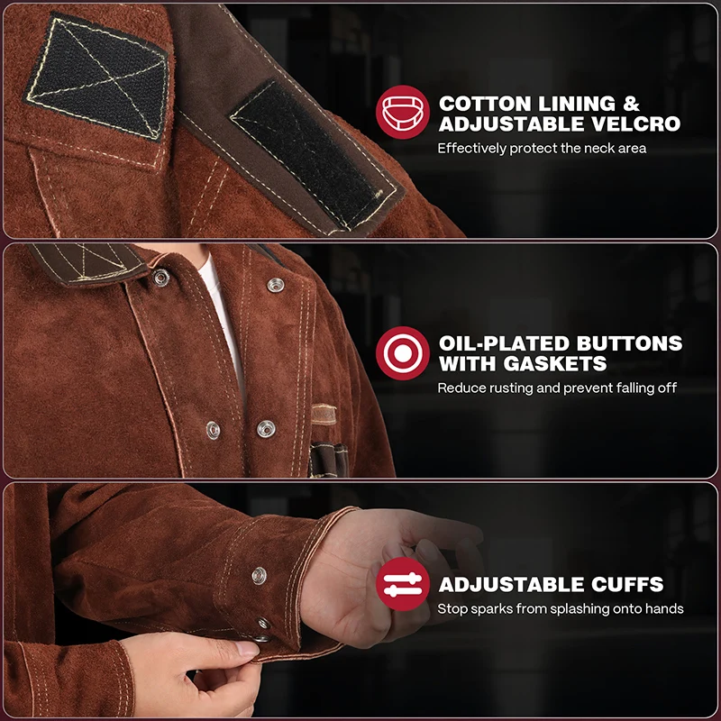 Arccaptain Heavy Duty Cowhide Welding Jacket Brown En cuir Coat