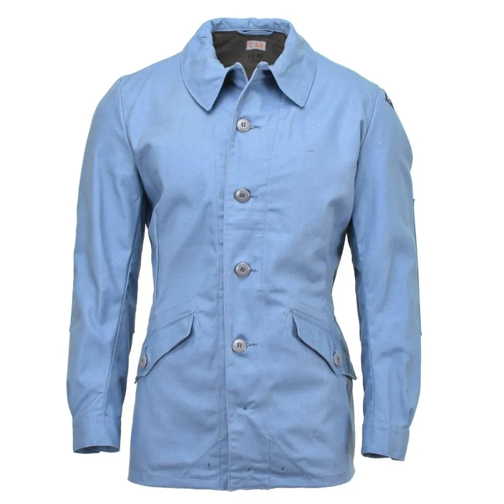 Veste d'uniforme de la protection civile suédoise originale en denim bleu clair classique NEUF