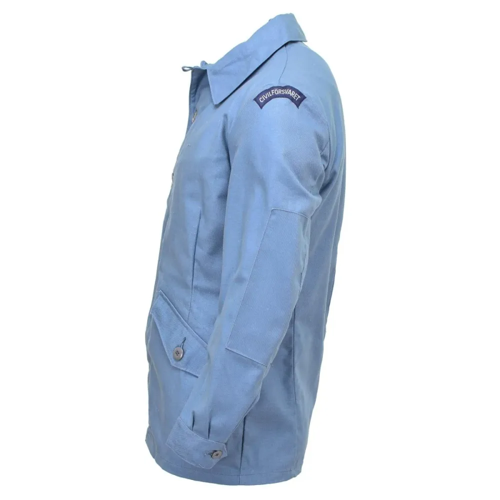 Veste d'uniforme de la protection civile suédoise originale en denim bleu clair classique NEUF