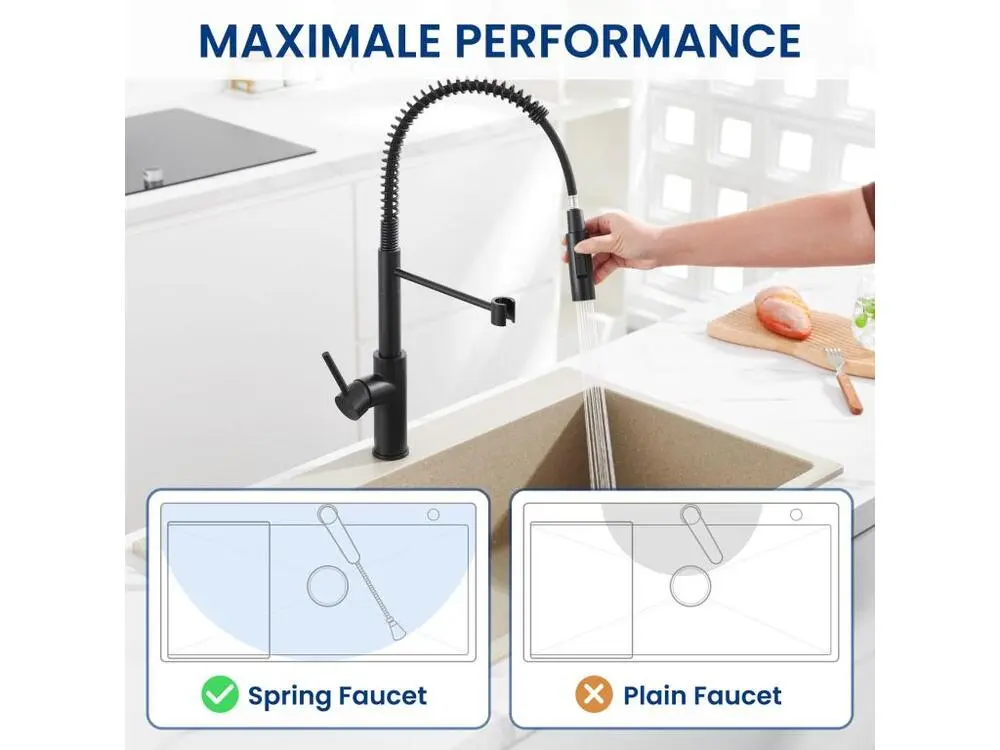 2PCS Mitigeur Cuisine à Ressort avec 2 Modes de Sortie D'eau Mitigeur de Evier avec Douchette Extractible Robinet Cui...
