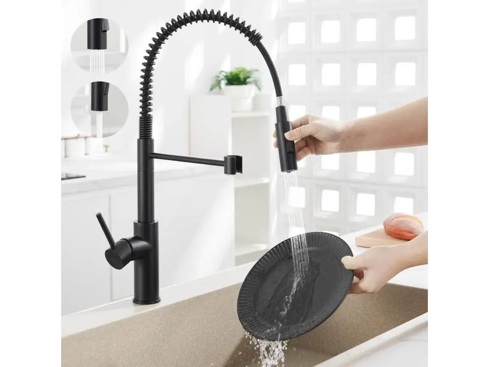 2PCS Mitigeur Cuisine à Ressort avec 2 Modes de Sortie D'eau Mitigeur de Evier avec Douchette Extractible Robinet Cui...