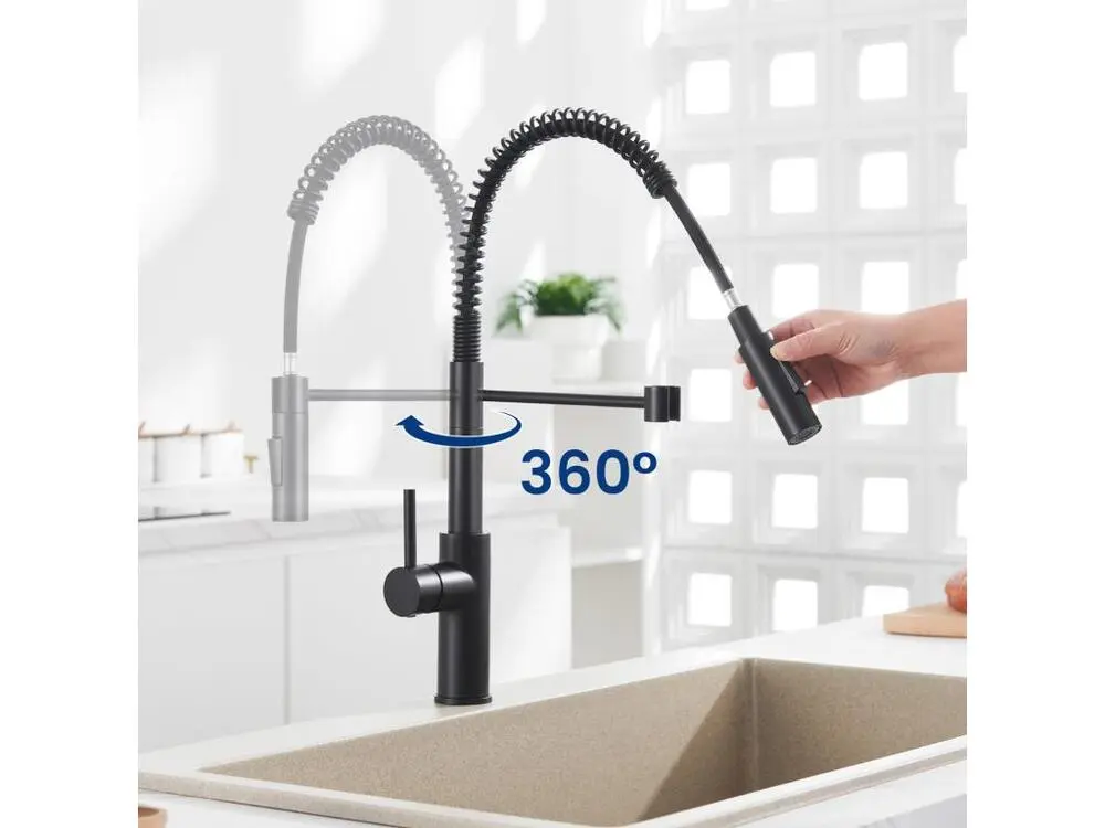 2PCS Mitigeur Cuisine à Ressort avec 2 Modes de Sortie D'eau Mitigeur de Evier avec Douchette Extractible Robinet Cui...