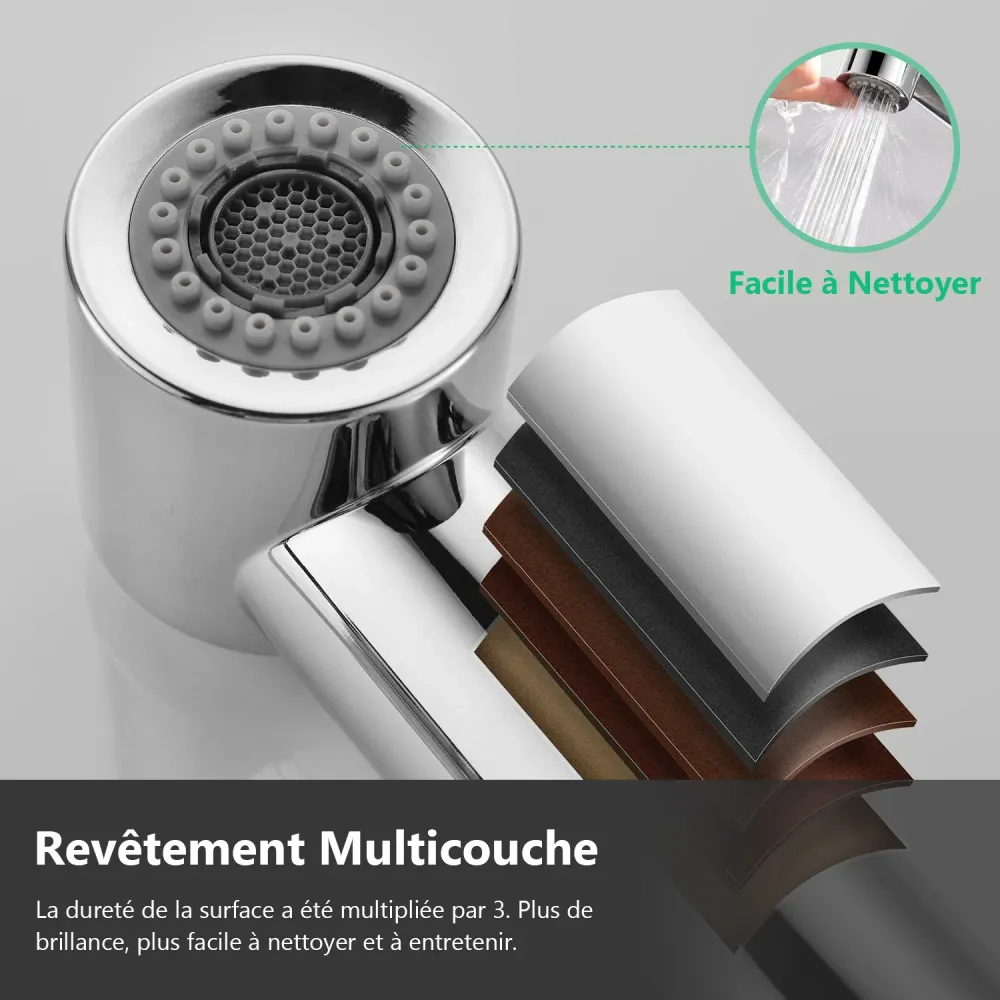 APPASO Mitigeur d'Evier avec Douchette Robinet de Cuisine Novateur Bec Rotatif Chromé Argent