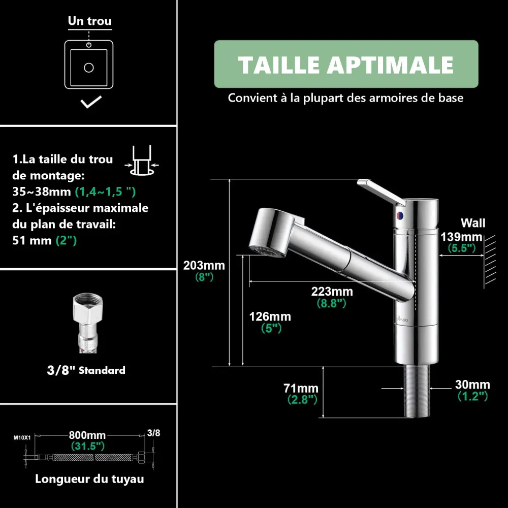 APPASO Mitigeur d'Evier avec Douchette Robinet de Cuisine Novateur Bec Rotatif Chromé Argent