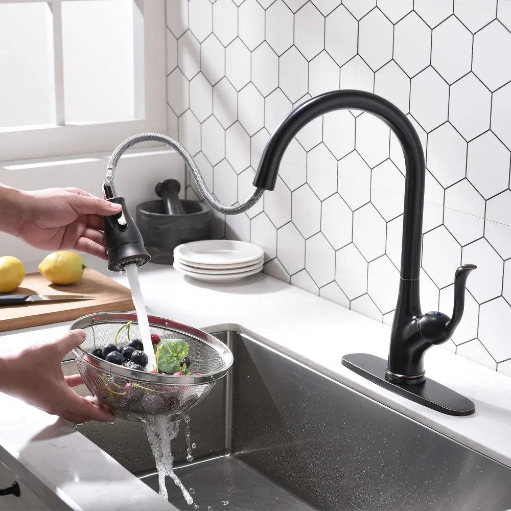 APPASO Robinet de Cuisine Mitigeur avec Douchette Mitigeur Évier 360° Rotatif en Nickel Brossé Bronzé Huilé