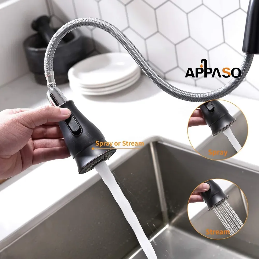 APPASO Robinet de Cuisine Mitigeur avec Douchette Mitigeur Évier 360° Rotatif en Nickel Brossé Bronzé Huilé