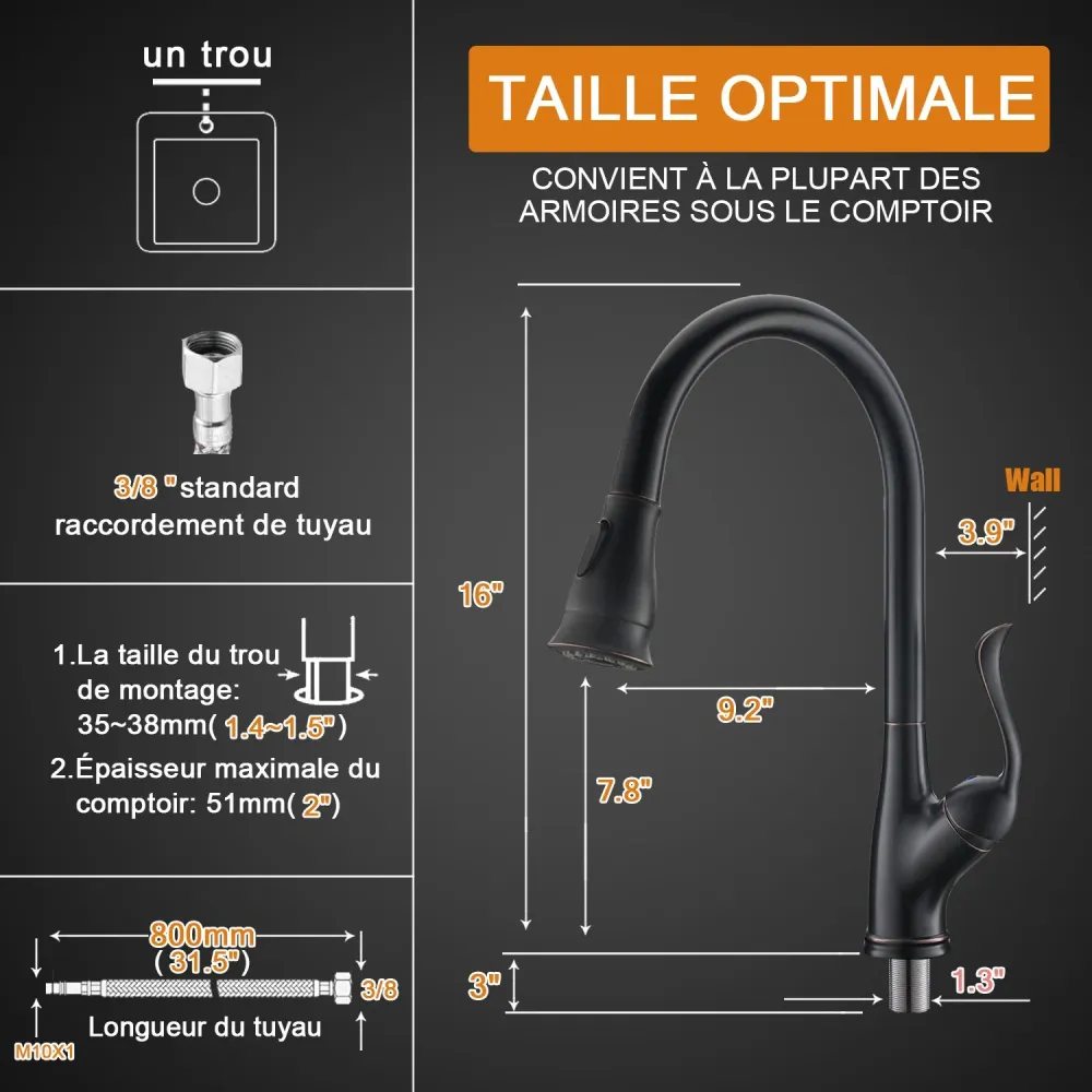 APPASO Robinet de Cuisine Mitigeur avec Douchette Mitigeur Évier 360° Rotatif en Nickel Brossé Bronzé Huilé
