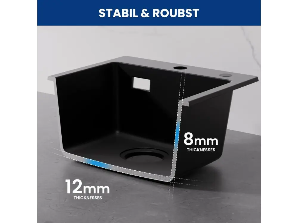 Cecipa max 40x45cm Evier de Cuisine en Quartz et Résine Evier Quartz 1 Bac Noir + Robinets Cuisine avec Douchette Extracti...