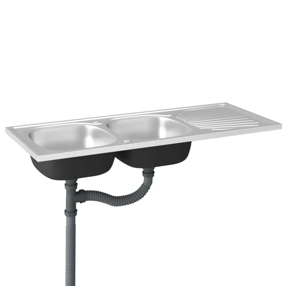 Evier de cuisine à deux fois lavabo evier encastré lavabo de cuisine lavabo encastré maison intérieur argenté 120 x 50 cm...