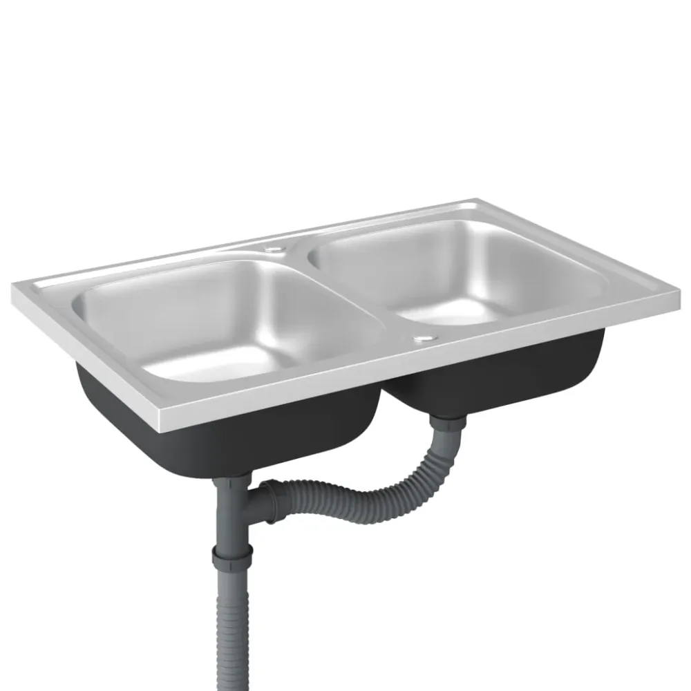 Evier de cuisine à deux fois lavabo évier encastré lavabo de cuisine lavabo encastré maison intérieur argenté 80 x 50 cm a...