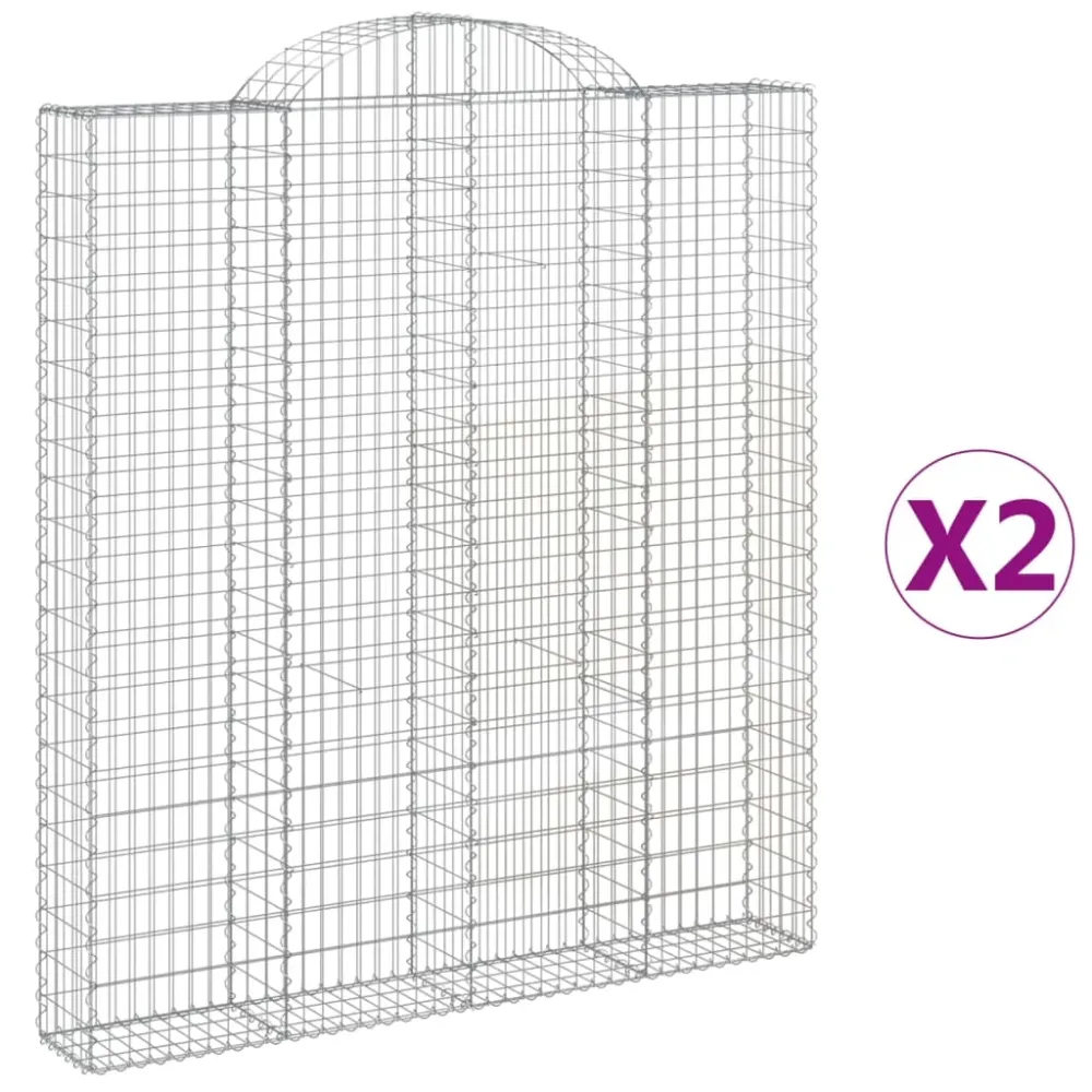 Lot de 2 paniers à gabions clôture cage mur de soutènement arqués 200 x 30 x 220/240 cm fer galvanisé Argent 02_0041337