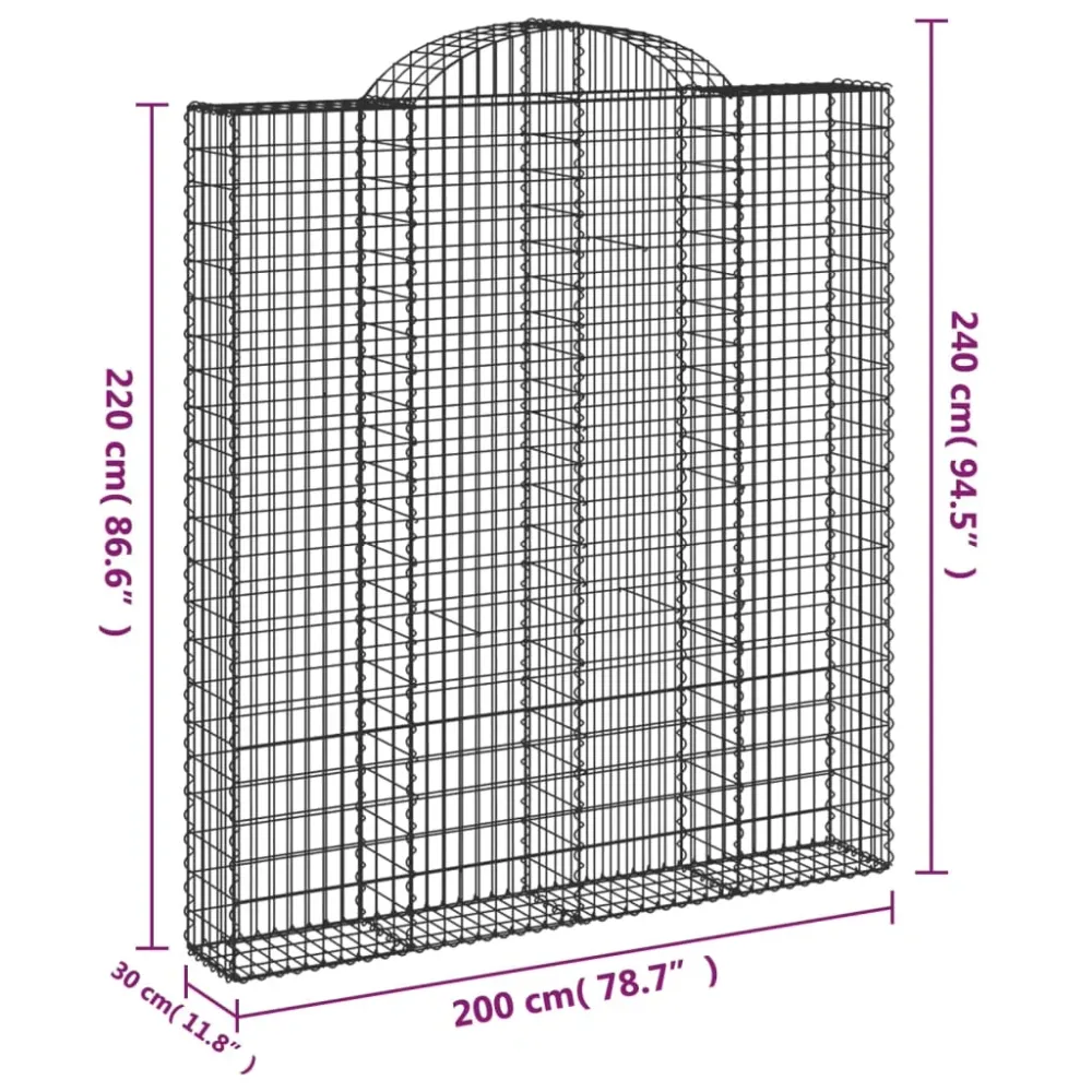 Lot de 2 paniers à gabions clôture cage mur de soutènement arqués 200 x 30 x 220/240 cm fer galvanisé Argent 02_0041337