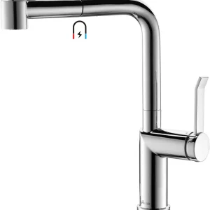 Mitigeur d‘Évier APPASO avec Douchette Extractible Robinet Cuisine Récent Bec Rabattable en Nickel Brossé Argent