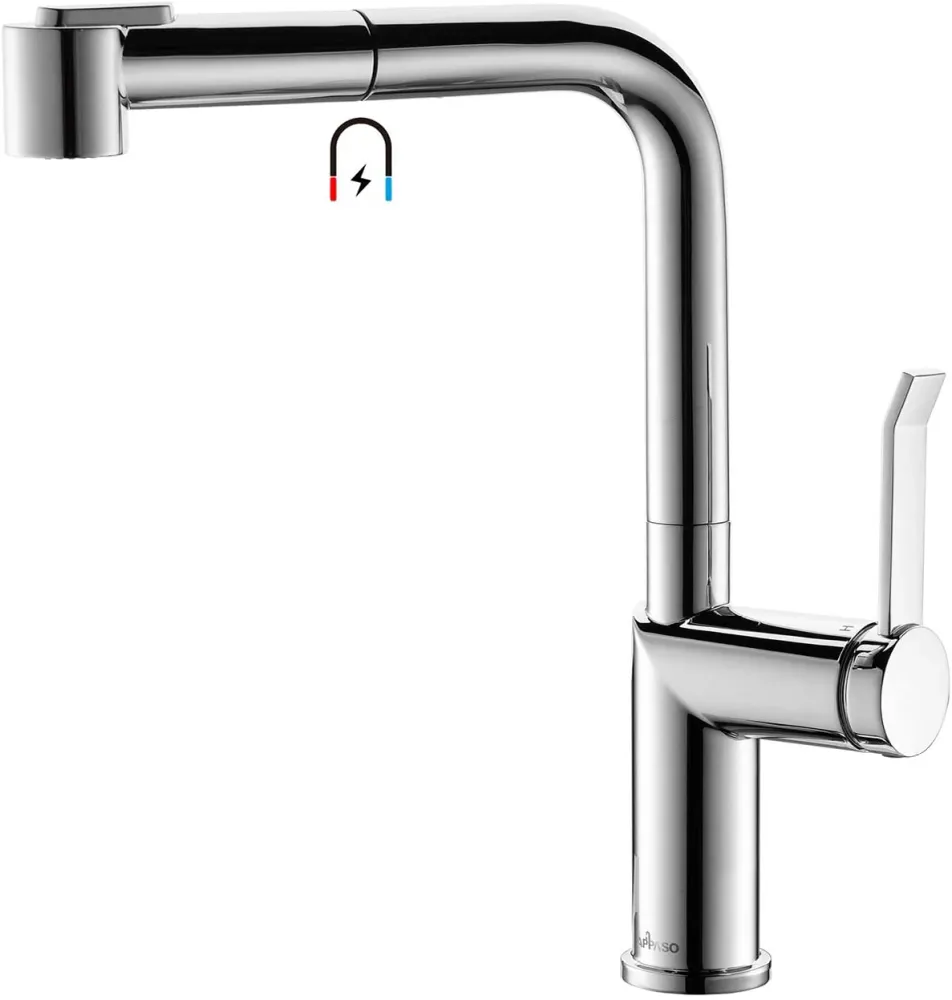 Mitigeur d‘Évier APPASO avec Douchette Extractible Robinet Cuisine Novateur Bec Rabattable en Nickel Brossé Argent