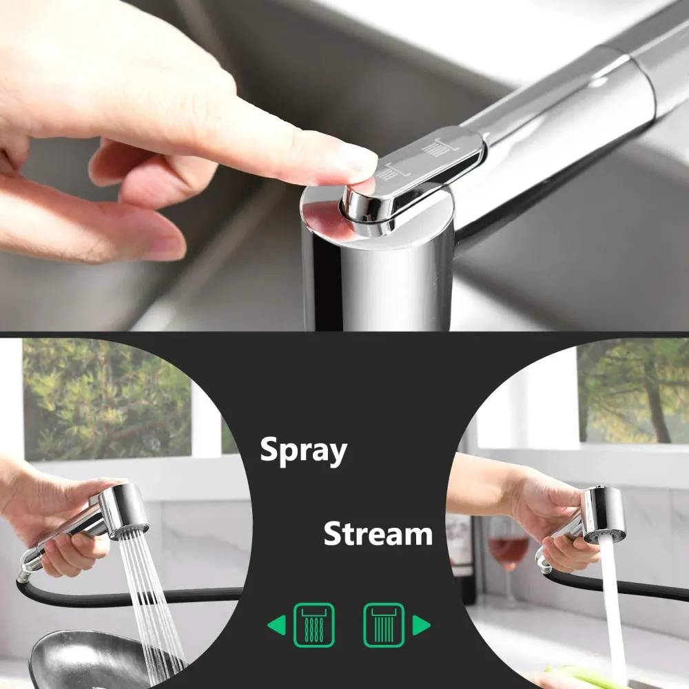 Mitigeur d‘Évier APPASO avec Douchette Extractible Robinet Cuisine Novateur Bec Rabattable en Nickel Brossé Argent
